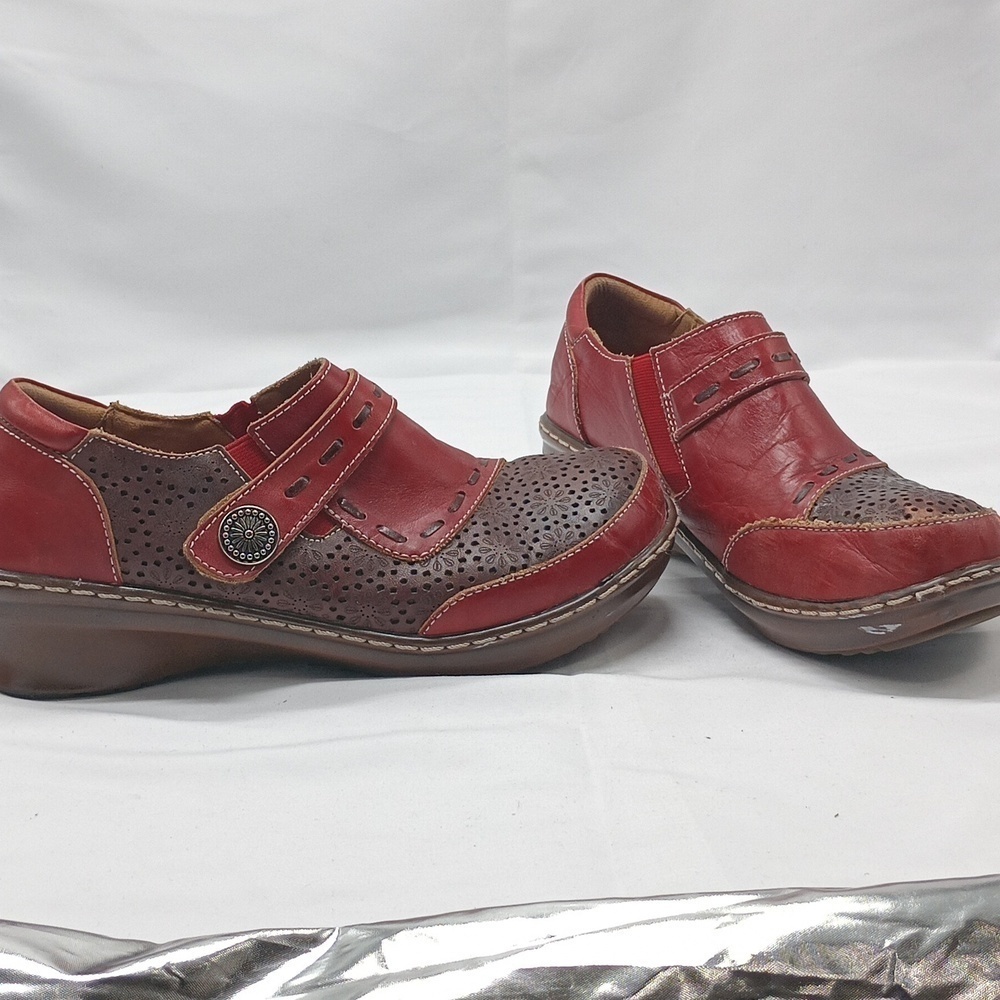 L'Artiste by Spring Step Rokas Red Leather Slip On Clogs Shoes Size 8.5